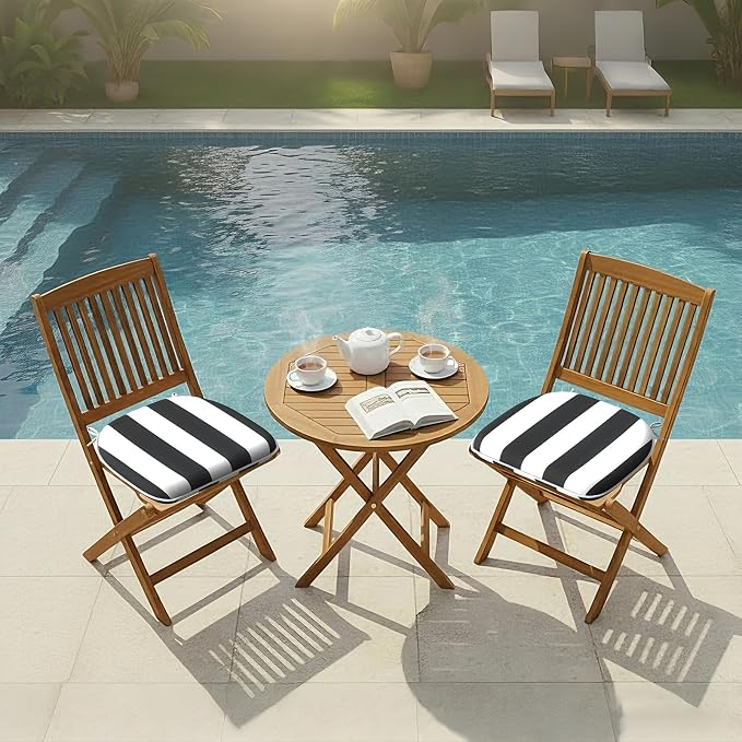DYTXIII Set of 2 Outdoor Chair Cushions with Ties,Water Repellent Patio Chair Pads 17"x 16" for Outdoor Furniture,Round Corner Seat Cushions for Garden Yard Kitchen Cabana Black