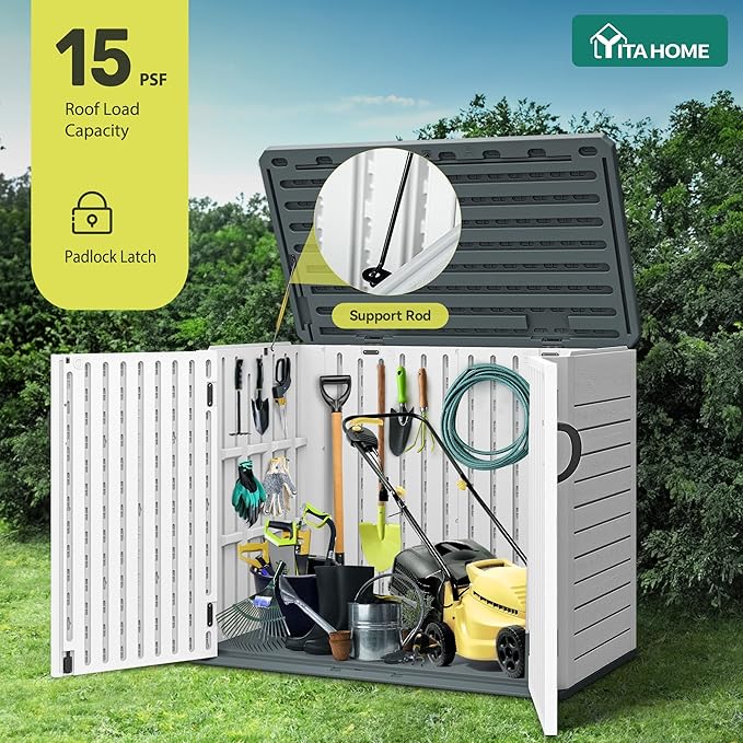YITAHOME Outdoor Resin Storage Sheds with X-Shaped Lockable Door, 39 in Height Lockable Waterproof Horizontal Shed w/o Shelf, Easy to Assemble Shed Storage for Garden Tools, Light Gray