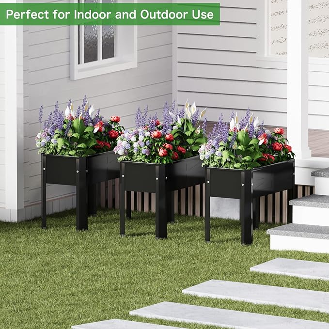 PROXRACER Raised Garden Bed with Detachable Tall Legs Elevated Metal Planter Box for Growing Fresh Herbs Vegetables Flowers Succulents&Other Plants for Outdoor Backyard Patio Deck Balcony Black