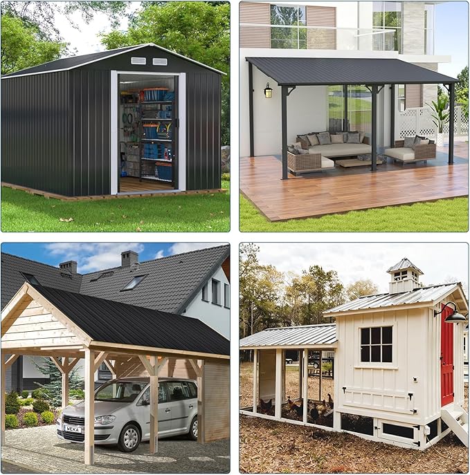 20Pcs Metal Roofing Panels for Carport, Heavy Duty Metal Carport Kits, Galvanized Steel Corrugated Panels, for Patio Outdoor Garden, 42.52 in x 16.77 in