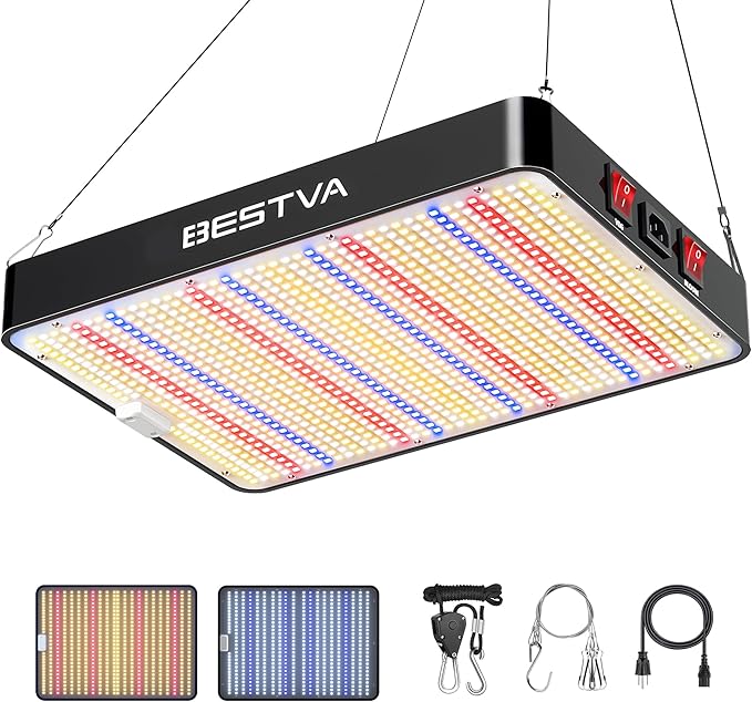 BESTVA DC2000 LED Grow Light, Full Spectrum Grow Lights for Indoor Plants with Veg & Bloom Switches, Quiet Cooling Fan, for Seedling Veg Bloom All Growth Stages