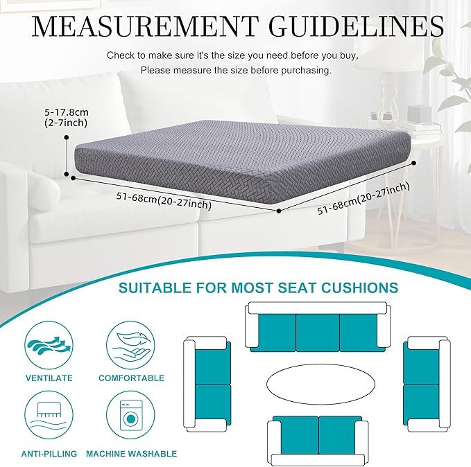 BIETYONE 14Pcs Stretch Patio Cushion Covers,Outdoor Couch Covers Replacement,Outdoor Couch & Sofa Slipcovers,for Patio Furniture Cushion Covers,Washable Reusable Furniture Protector (Grey,Cover Only)