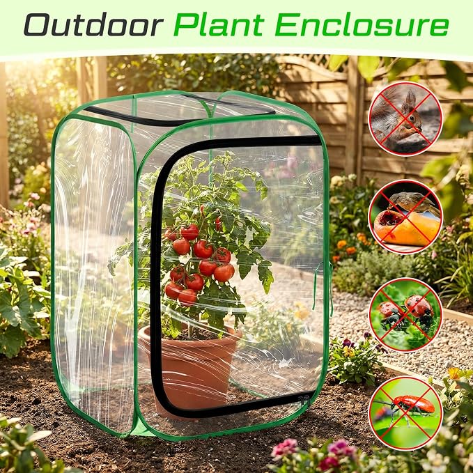 2 Pack Pop up Plant Enclosure Cover Foldable Clear PVC Mini Greenhouse for Freeze Protection with Zipper Door 24 x 24 x 36 Inch Garden Plant Cover Protect Fruit Vegetable Fruit from Bird Pest