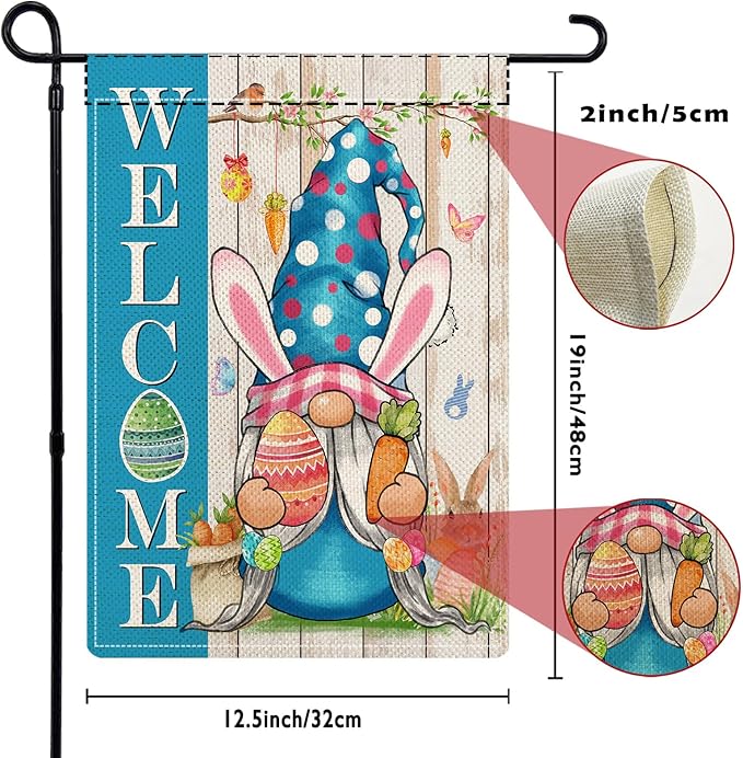Gnome Garden Flags for Outside Set of 12, Welcome Seasonal Garden Flags 12x18 Double Sided, Gnomes Holiday Lawn Flags, Gnome Winter Spring Outdoor Garden Flag for Yard Farmhouse Decor