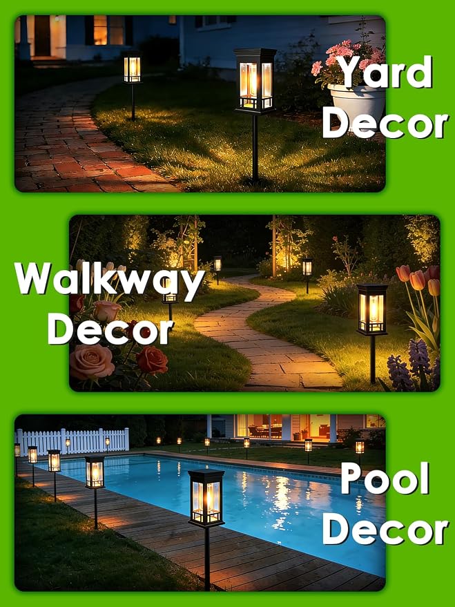 LORRYTE 4 Pack Solar Lights Outdoor, Solar Powered Pathway Lights Waterproof for Outside, Auto On/Off Garden Landscape Lighting for Path Patio Walkway Yard Driveway, Warm White
