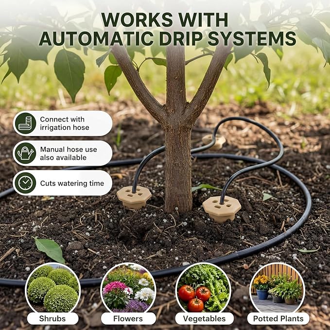 Briwooody 9 Pack 8 Inch Garden Watering Stake Large UV Protected ABS Plastic Deep Root Irrigation Spike Brown Drip System Parts Tubes for Trees Shrubs Bushes Flowers Fruits Vegetables Potted Plants