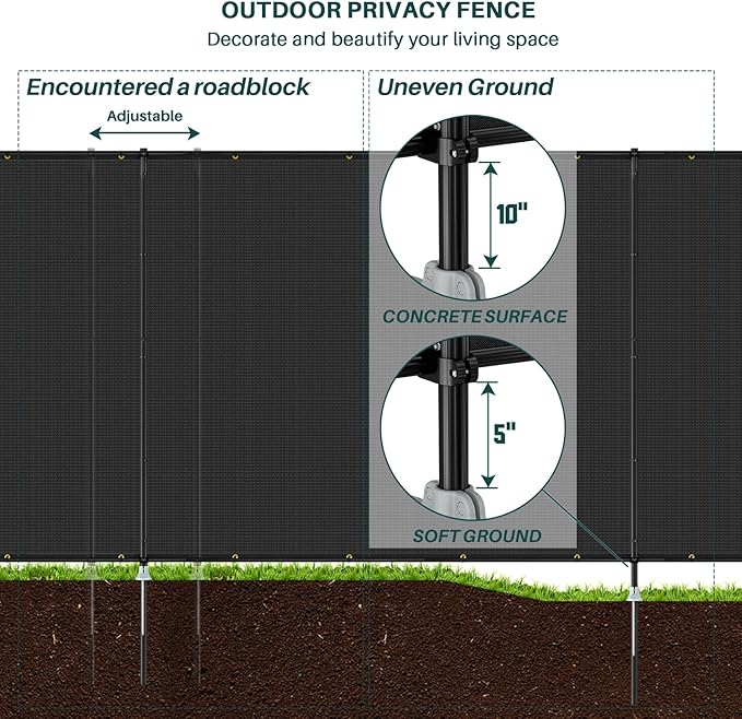 Bynbbur 5'x34' Outdoor Privacy Screen Freestanding with Iron Poles and Stakes, Temporary Dog Fencing, Backyard Divider, Metal Garden Fence for Pool Patio Barrier Border, Black