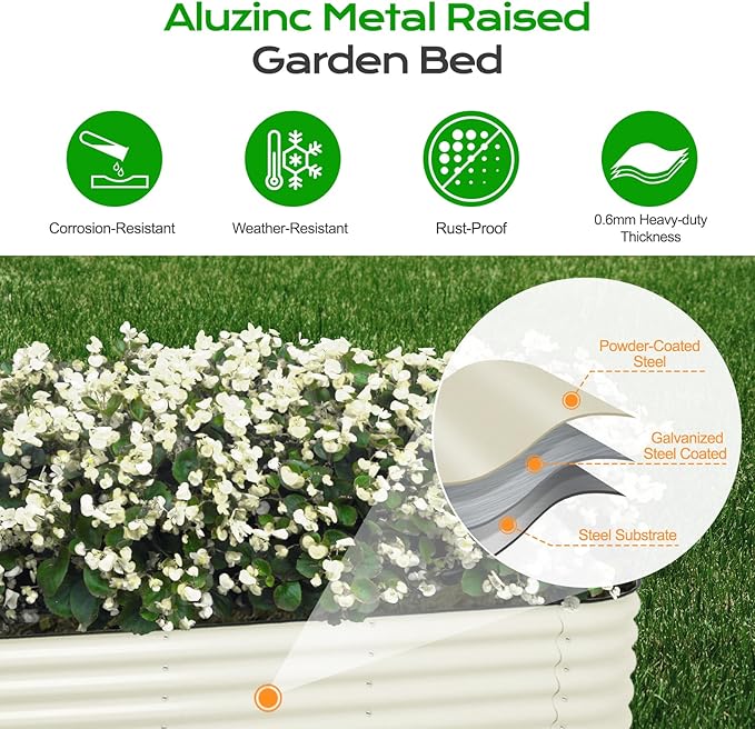 Aoodor 9-in-1 Modular Aluzinc Metal Raised Garden Bed, 89" L x 17.7" W x 17" H, Outdoor Planter Box for Vegetables, Flowers, and Herbs, Beige