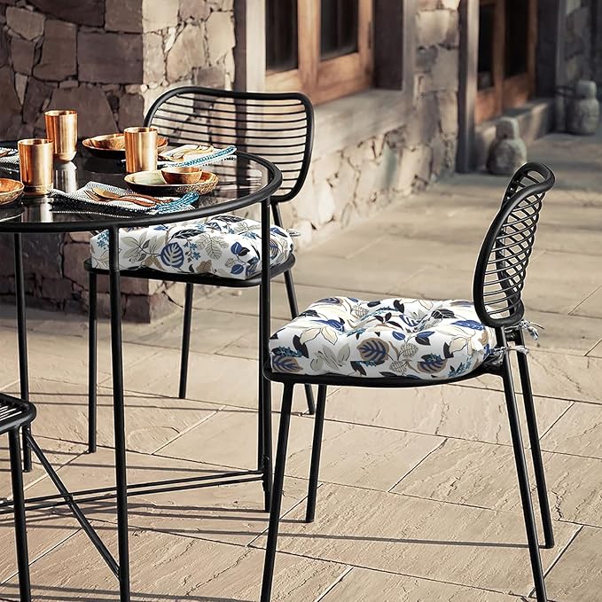 LVTXIII Outdoor Seat Cushions Seasonal Tufted Chair Cushions, Patio Chair Pads for Dining Chairs, Office Armchairs and Garden Furniture Decoration, Round Back, 19x19x4, Breeze Leaves Beige