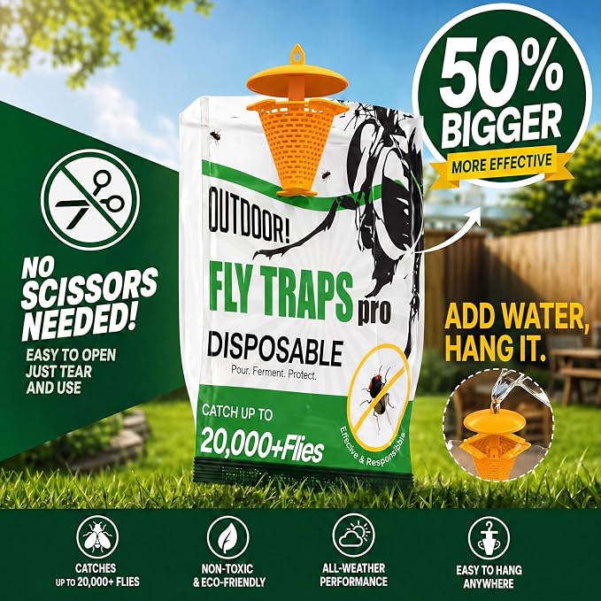 9 Pack Fly Traps Outdoor Hanging, Portable Disposable Fly Catcher, High-Capacity Add Water Flying Insect Trap Fly Traps for Patio, Backyard, Ranch & Garbage Area