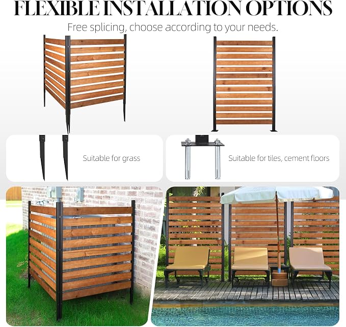 Kryonix 42" H x 38" W No Dig Privacy Fence,2 Panels Pine Wood Outdoor Privacy Screen for Pool Equipment Enclosure,Patio Fence, Air Conditioner Fence,Trash Can Fence