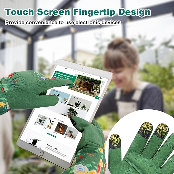 DLY Gardening Gloves, Garden Gloves for Women, long gardening gloves for Garden Work and Yard,Durable and Comfortable(Medium, Green