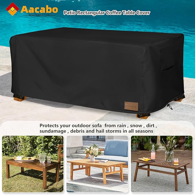 Waterproof Outdoor Coffee Table Cover,Rectangular Patio Small Side Table Cover,Outdoor Table Covers Rectangle Waterproof,48 x 28 x 16 inch -Black