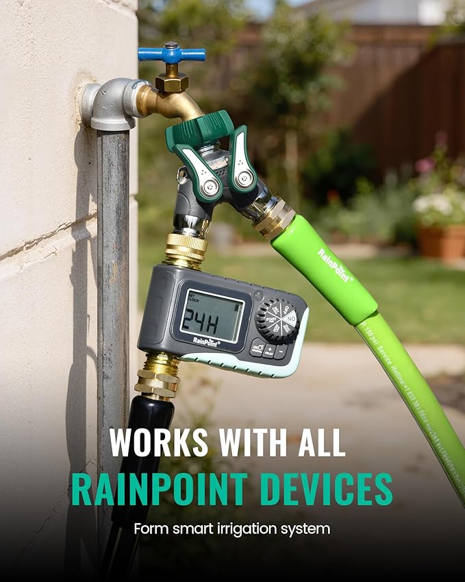 RAINPOINT Garden Hose Splitter 2 Way Heavy Duty, 3/4'' Connector Water Hose Bib Y Spigot Splitter with Shut-Off Valve, 100% Metal Body Outdoor Water Faucet Adapter Fittings (2 Pack)