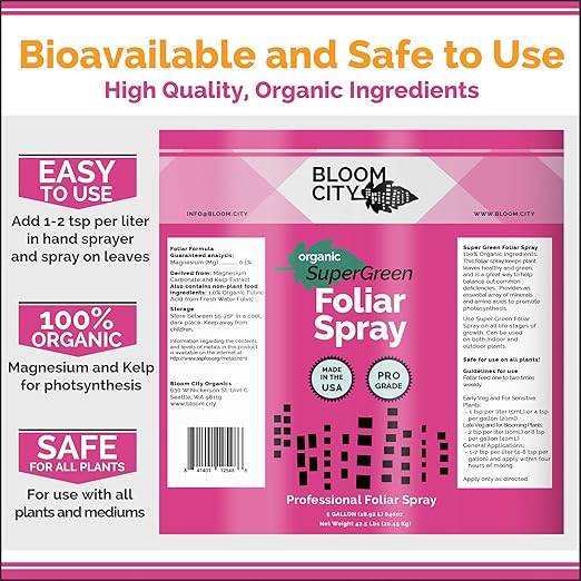Bloom City Supergreen Organic Kelp Foliar Spray – Liquid Plant Supplement for Faster Nutrient Uptake, Greener Leaves & Vigorous Growth, 8 oz