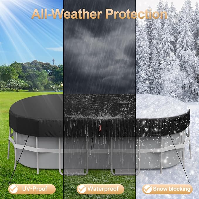 LXKCKJ 7x13 FT Pool Cover for Above Ground Pools, Rectangular 420D Oxford | 10000PA Waterproof, 100MPH Windproof, Tear-Resistant, UPF50+ UV Protection,Cuts Evaporation, for Oval /Rectangular Pool