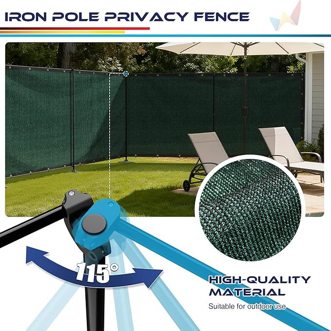 Windscreen4less Outdoor Privacy Fence Screen, 5'x143' Freestanding Privacy Fencing Set with Iron Poles and Ground Spikes, UV Resistant Mesh Cover Garden Pet Fencing for Backyard Patio Pool, Green