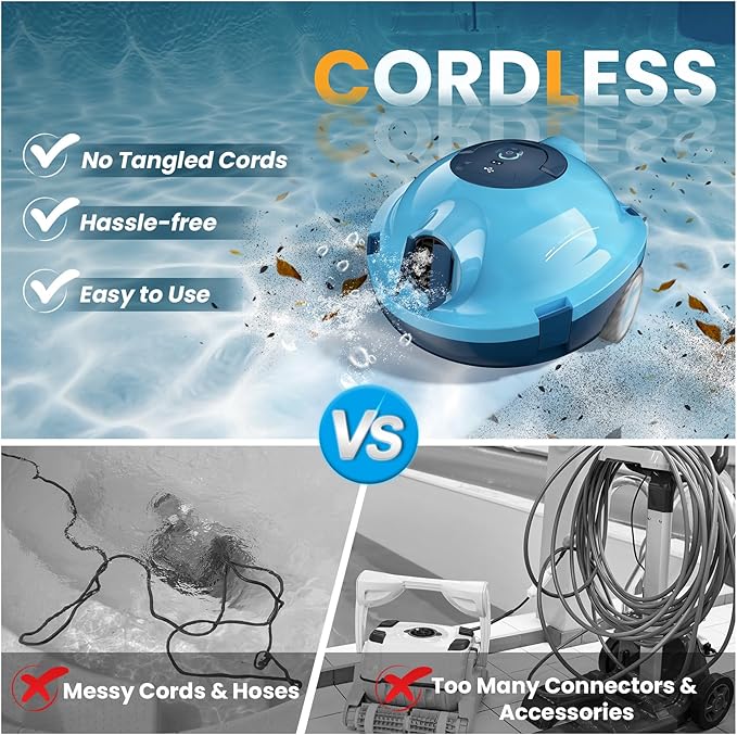 Y10 Cordless Robotic Pool Cleaner, Automatic Pool Vacuum -120 Mins Runtime, Powerful Suction, Self-Parking, Lightweight for Above/Inground Pools Up to 65ft/1100 Sq.Ft