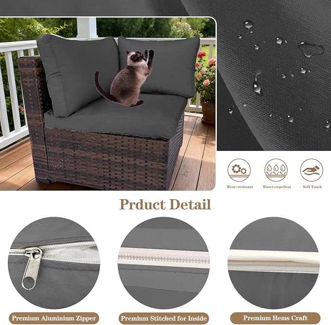 12pcs Outdoor Patio Cushion Covers Replacement, 24" Zippered Outdoor Cushion Covers Waterproof, UV Resistant & Washable Patio Furniture Cushion Covers Waterproof for Patio Sectional, Lght Grayi