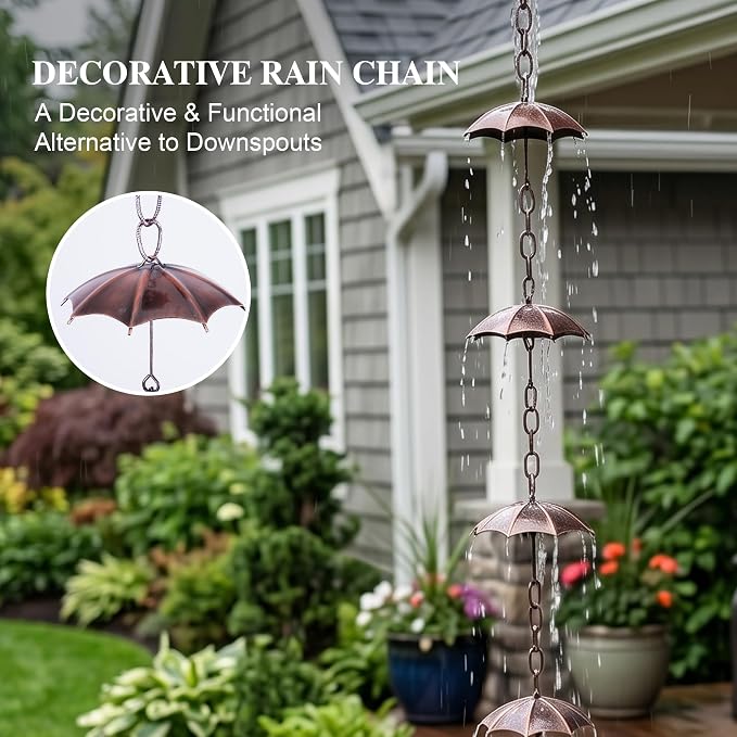 Topadorn Umbrella Rain Chain, 72" Decorative Metal Gutter Downspout, Weatherproof Water Diverter for Outdoor Garden