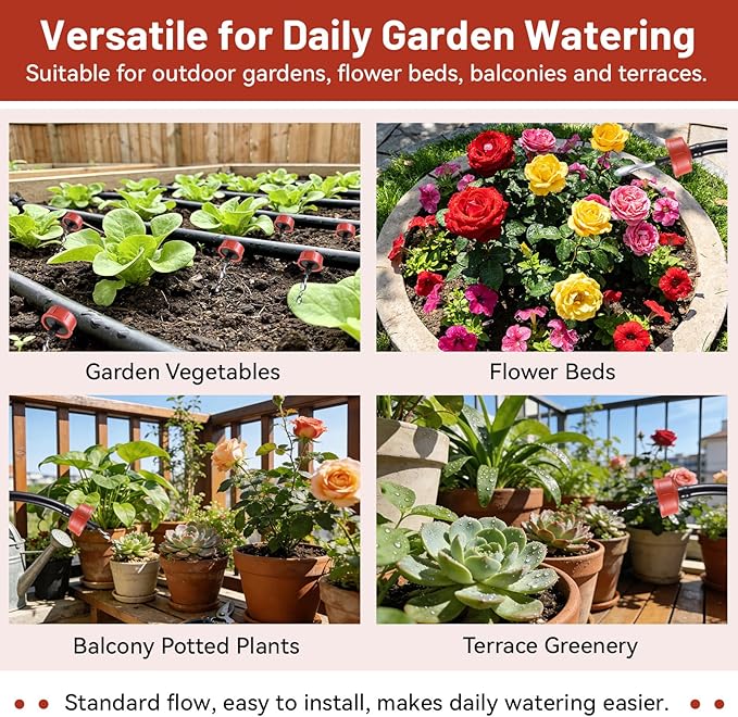 50 PCS 1 GPH Pressure Compensating Drip Irrigation Spot Watering Dripper, Standard Flow Drip Irrigation Emitters Heads for Vegetables Flowers Irrigation Drippers Parts for Outdoor Garden Beds Balcony