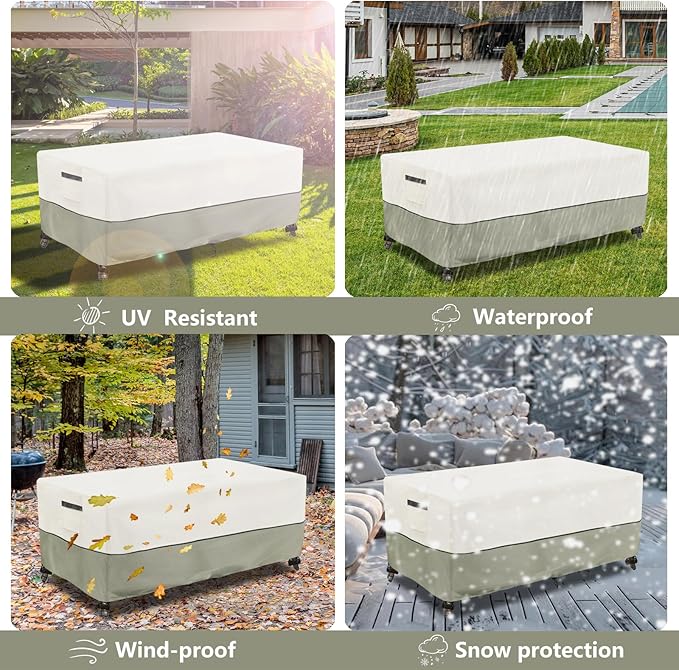 Outdoor Coffee Table Cover,Waterproof Rectangular Patio Small Side Table Cover,42 x 26 x 16 inch,Outdoor Table Covers Waterproof Rectangle,White&Grey-Green.