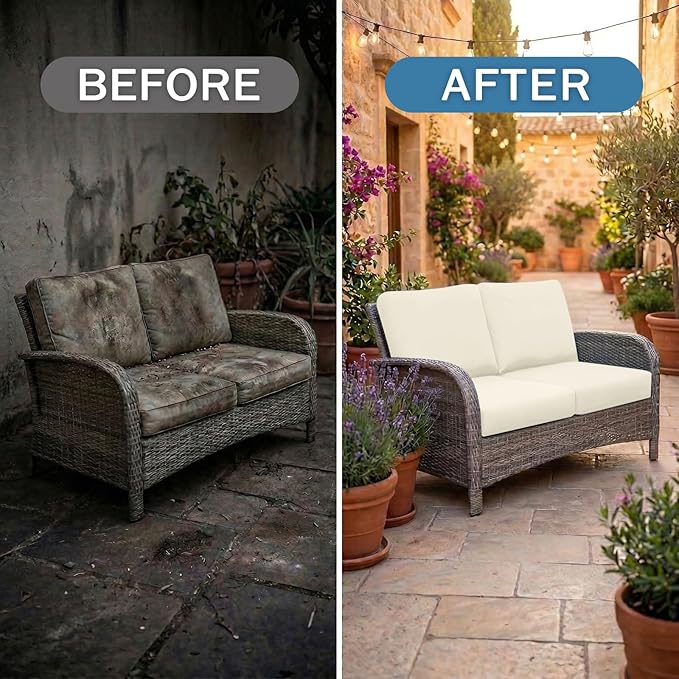 hyha Waterproof Outdoor Cushion Covers for Patio Furniture, Stretch Patio Chair Cushion Slipcovers, Coated UV Resistant Replacement Seat Covers, Solid Color (Beige, 4PC)