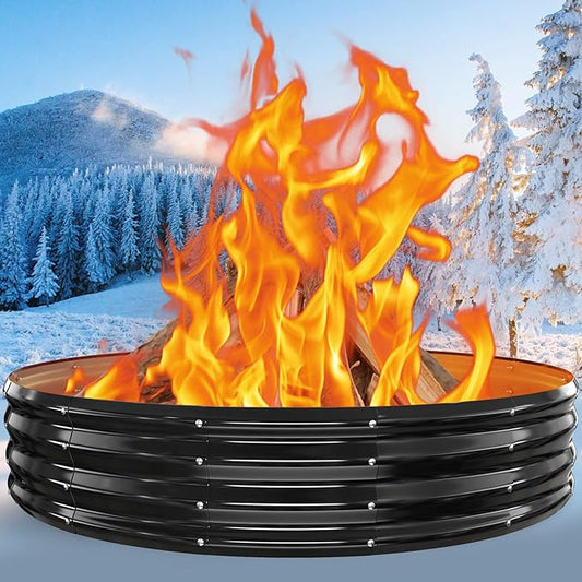 72" Extra Large Fire Pit Ring – Outdoor Wood Burning Fire Pit with 12'' Deep for Large Group Backyard Gatherings – Heavy Duty Galvanized Steel with Heat-Resistant Coating for Patio, Camping & Bonfires