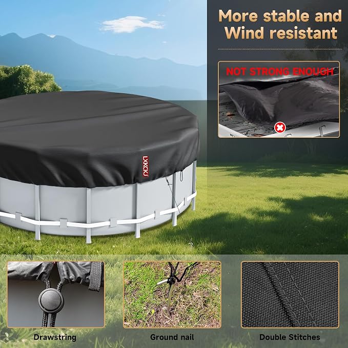 LXKCKJ 6 Ft Pool Cover for Above Ground Pools, Round 420D Oxford Tarp | Waterproof, Windproof, Tear-Resistant, UPF50+ UV Protection,Cuts Evaporation, for Small Pool / Hot Tub / Stock Tank