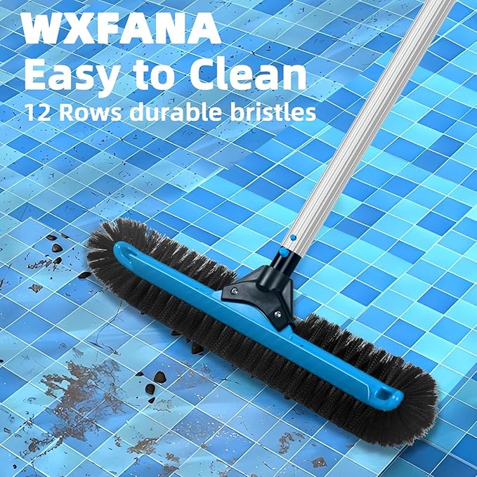 20" Wide Pool Brush Head, Heavy Duty Pool Cleaning Brush with 12-Rows Soft Bristles, Inground/Above Ground Pool Brushes with Curved Ends, Safe for Vinyl Liner