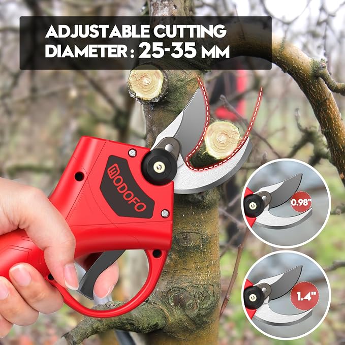 Electric Pruning Shears, 1.4'' Cutting Diameter Powerful Brushless Motor Cordless Pruning Shears with 2PCS Rechargeable Batteries & Blades Gardening Tree Branch
