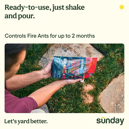 Sunday Fire Ant Fighter, Kills Fire Ants and Harvester Ants, Bio-Based Bait Granules, Colony Control in 24 Hours, Outdoor Use for Yard and Garden, 2-Pack (2 x 1 lb Bags)