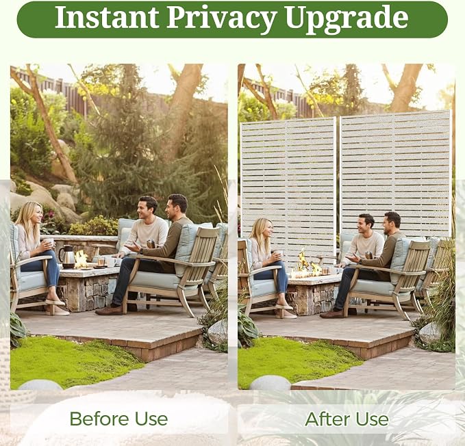 Privacy Screen Outdoor 72" Hx47 W Freestanding Privacy Panel with Stand, HDPE Decorative Privacy Fence with Sandblasting Louver Pattern, Patio Divider Screen, Privacy Screens for Outside
