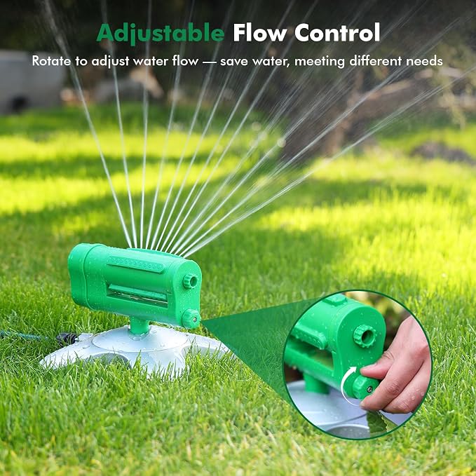 RESTMO Turbo Oscillating Sprinkler, Irrigation Sprinklers for Large Yard | 360°Rotating & Ultra-Stable Base,Adjustable Flow & 4-Way Manual Watering Patterns,Sprinkler Ideal for Plants,lawns & gardens