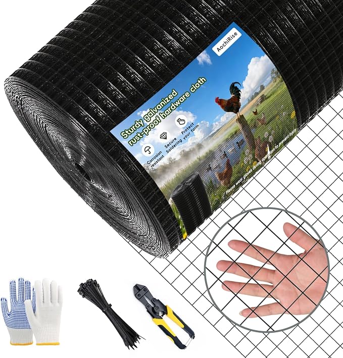 Galvanized Black Vinyl Coated Hardware Cloth | 1 Inch Mesh 17 Gauge 36"x100' |Rust & Resistant, for Chicken Coop, Rodent Proof, Tree Guard, Garden Plant Fencing, Pet Enclosures & Home Improvement