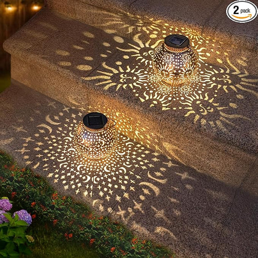 Go2garden 2Pack Solar Lanterns Outdoor Waterproof Mothers Day Gifts for Mom Moon Star Sun Solar Lights for Balcony, Yard,Birthday Gifts for Women Grandma Wife (Bronze)