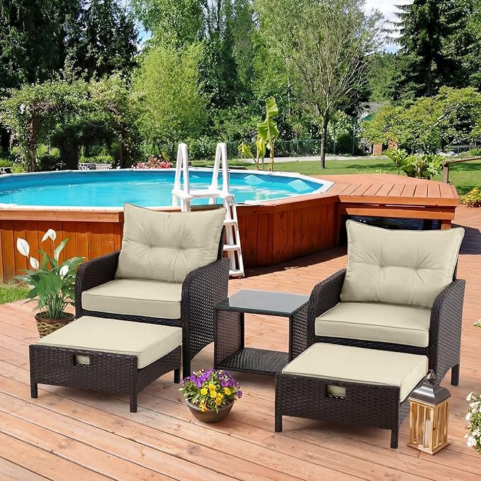 DoubleFill 1 Pcs Outdoor Ottoman Cushion 23"x19"x3" Waterproof Fade Resistant Outdoor Footstools Cushion Removable Patio Ottoman Cushions with Adjustable Fixing Strap for Stool (Beige)