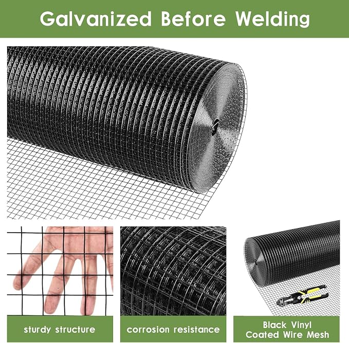 Tongmo Black Hardware Cloth, 1/2 inch 48'' x 50'Chicken Wire Fence, 19 Gauge Vinyl Coated Welded Cage Wire Mesh Roll Supports Poultry Netting Cage Garden Fence…