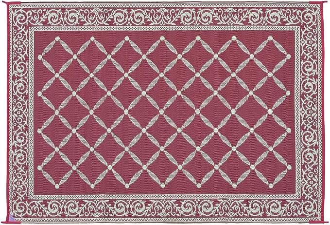 Stylish Camping 116095 6-feet by 9-feet Reversible Mat, Plastic Straw Rug, Large Floor Mat for Outdoors, RV, Patio, Backyard, Picnic, Beach, Camping (Burgundy/Beige)