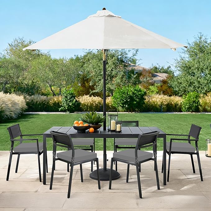 Basic Beyond Outdoor Chair Cushions Set of 6, Square Corner Outdoor Cushions for Patio Furniture, Water Resistant Patio Chair Cushions with 2 Ties, 18.5x16x3, Light Grey