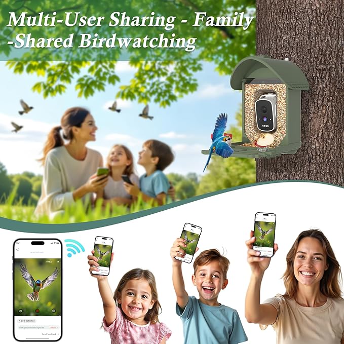 Bird Feeder with Camera, 3K Smart Bird Camera with AI Identification & Bird Bath, Solar Powered Wireless Outdoor Bird House with Spill-Proof Net, Ideal Backyard Watching Gift to Bird Lovers