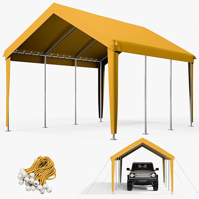 10 x 20 Ft Carport Replacement Cover, Heavy Duty Outdoor Car Tarp Canopy, Waterproof & UV Protected Tear Oxford Tarp with Ball Bungees (Frame is Not Included)