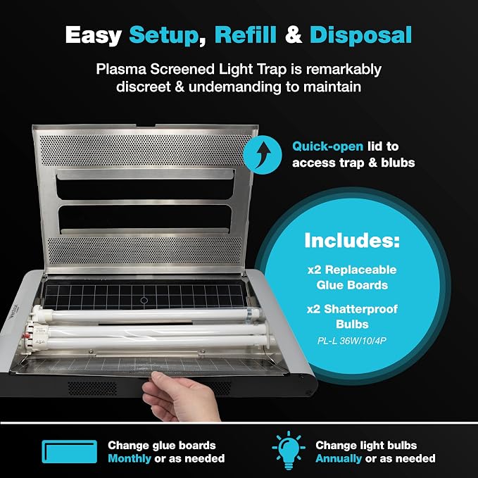 Catchmaster Vector Plasma Screened Wall-Mounted UV Fly Light Trap - 2,850 sq. ft. Catch Zone, Fly Trap for Dining Rooms & Commercial Kitchens and Fresh & Dry Food Storage, UV Lamp Flying Insect Killer