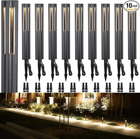 LEONLITE 10-Pack 3W LED Low Voltage Path Lights Aluminum 3000K Black | Landscape Pathway Lights, Outdoor Landscape Lighting for Driveway, Garden, 12-24V AC/DC, ETL, IP65 Waterproof, Warm White