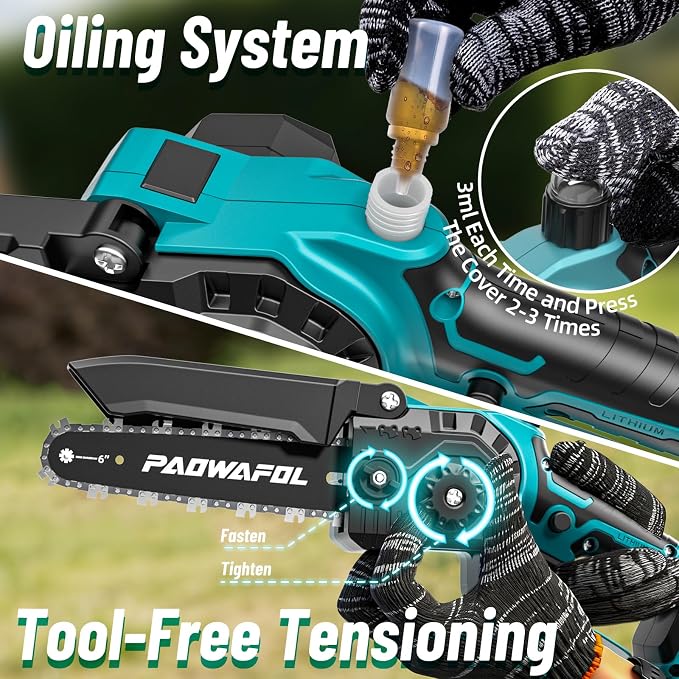2-in-1 Pole Saws for Tree Trimming, Mini Chainsaw Cordless 6 Inch with 15 FT Max Reach, Electric Pole Saw with 2*21V Batterys, Auto-Oil Brushless Branch Cutter for Tree Trimmer Pole Saw Blue