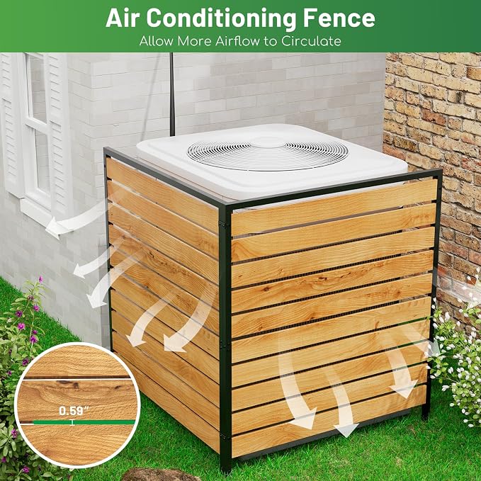 2 Panels No Dig Wooden Privacy Fence Screen, 42" H X 40" W Outdoor Air Conditioner Fences, Hide Trash Bins Or Ac Units, Decorative Garden, Patio, Backyard Fence -Temporary Fencing