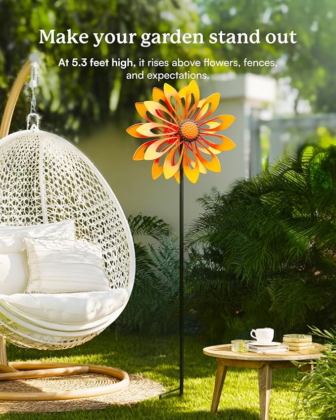 Sunflower Garden Wind Spinners - Kinetic Outdoor Metal Windmill Spinner, Lawn Patio Yard Decor, Birthday & Housewarming Gifts for Family and Friends (70 Inch Hieght)