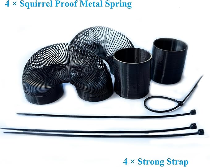 4 Pieces Squirrel Proof Metal Spring Barrier Device Spring Guard Baffle Accessories Outdoor Bird Feeder Protects Hanging Spring Type Coil Poles Raccoon Proof (Black，1.4“)