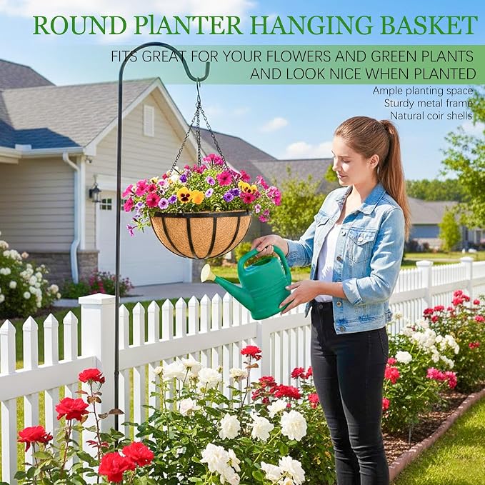 Hanging Planters for Outdoor Plants 4 Pack 14 inch Metal Hanging Flower Basket with Coco Coir Liner Wire Plant Holder Watering Flower Baskets Pot Hanger Garden Decoration for Indoor Outdoor(DQL)