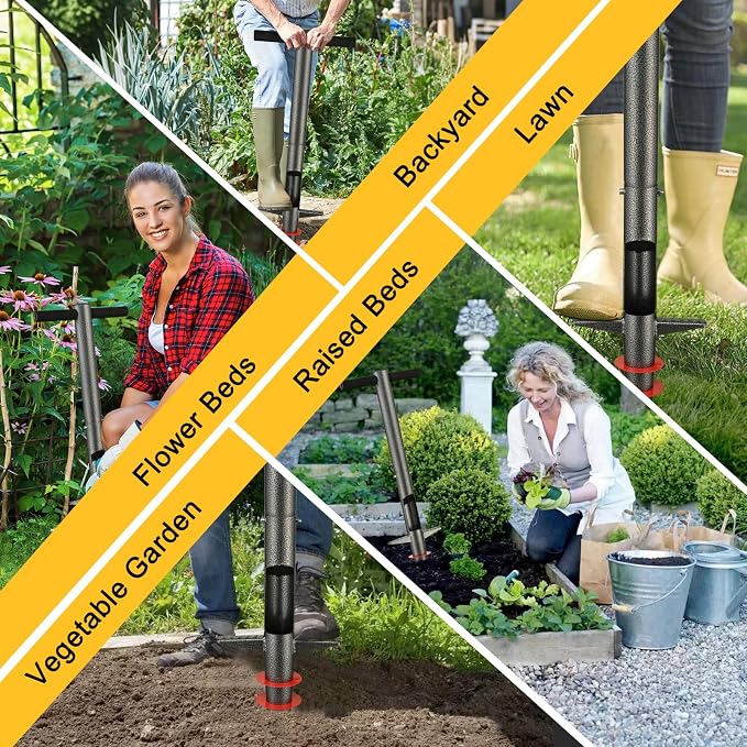 Bulb Planter & Sod Plugger - 34" Long Handle Grass Plugger Tool for Lawn Repair, Heavy Duty Garden Hole Digger with Easy Plug Release for Zoysia Plugs, Bare Spots, Tulip Planting,Turf Transplanting